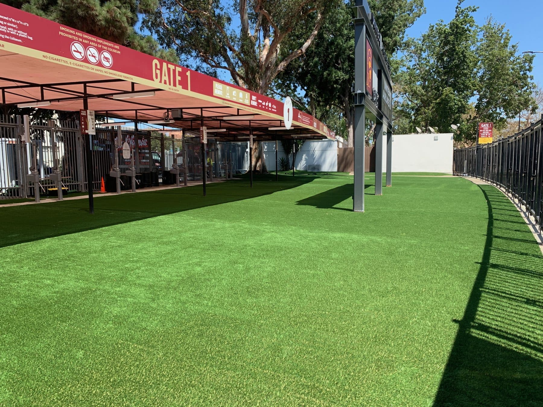 Outdoor turf install at a California stadium gate